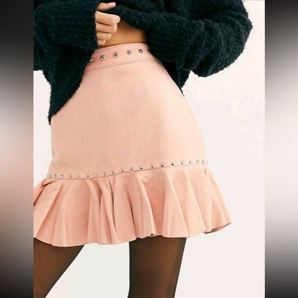 Free People x Understated Leather Shimmered Studded Trumpet Skirt Sz Small